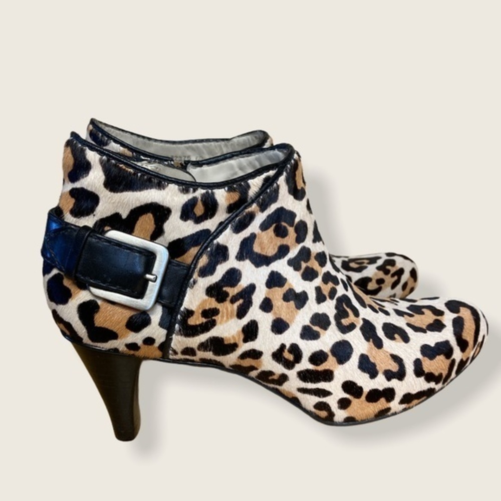 Bootie Heel Boot Cole Hann Leopard Print Genuine Cow Hair Closed Toe Shoe | 6